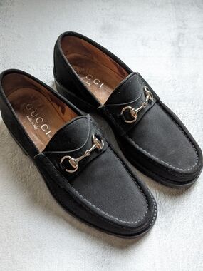 Gucci Men's Black Suede Horsebit Loafers 8 D Leather